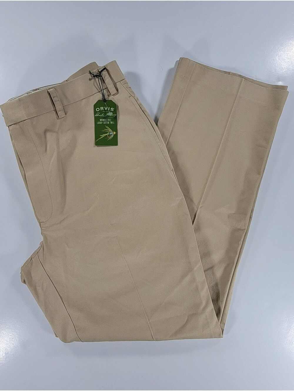 Orvis Mens 36 Khaki Wrinkle-Free Luxury Cotton Twill Pants Signature Collection